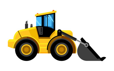 front end loader. Bulldozer construct machines yellow digger work vehicles vector car
