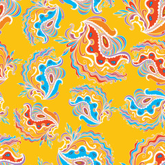 Fototapeta na wymiar Seamless hand - drawn pattern. Flower, waves, curls, nature theme, abstract elements Vector illustration