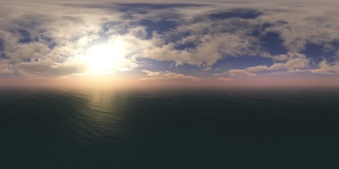 panorama of sea sunset. Environment map. HDRI . equidistant projection. Spherical panorama. landscape. 3d rendering
