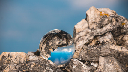 Crystal ball alpine landscape shot at Feuerkogel summit-Ebensee-Salzburg-Austria