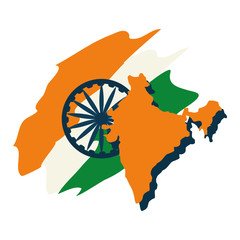 indian map with flag wheel landmark