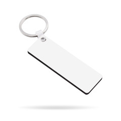 Blank key ring isolated on white background. Key chain for your design. Clipping paths object. ( Long rectangle shape )