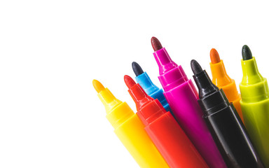 Colorful marker pen set on isolated background. Vivid highlighter and blank space for your design...