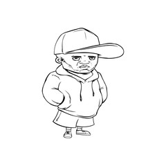 Stern guy wearing a cap. Male character in cartoon style. line art. Vector illustration, eps 10.