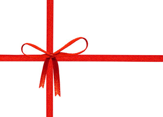 Red ribbon bow isolated on white background. Celebration label for your design. ( Clipping paths object )