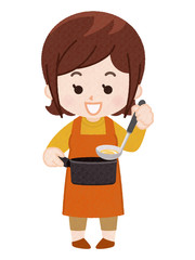 片手鍋を持つ主婦