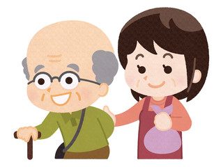 おじいさんの外出に同行する女性