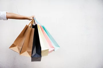Foto op Plexiglas Shopping bags of women crazy shopaholic person at shopping mall.colorful paper shopping bags. © Watcharin