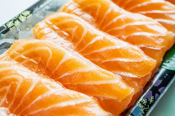 fresh salmon sashimi slice on plate ready to eat