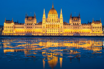 Hungarian parliament at night, winter
