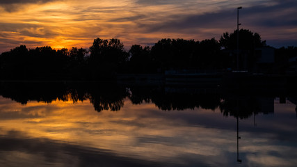 Beautiful sunset with reflections near Plattling - Isar - Bavaria