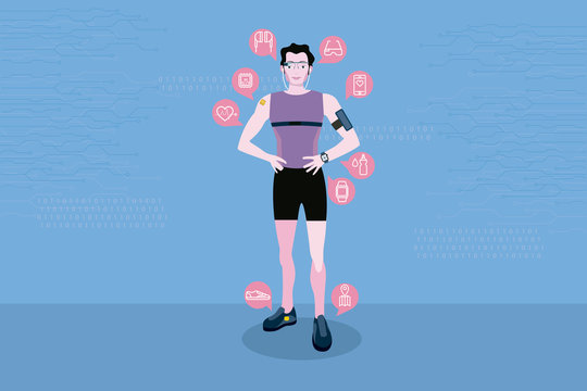 Sport man with wearable technology