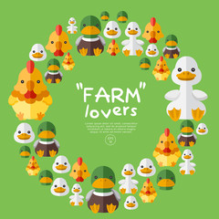 Obraz na płótnie Canvas Set of farm animals on green background : Vector Illustration