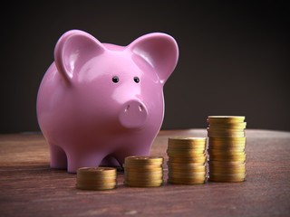 piggy bank with coins,3d rendering,conceptual image.