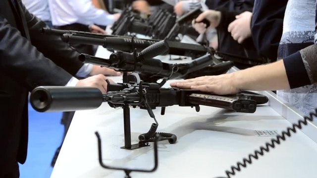 Submachine Gun on the table close-up
