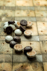 sweet, chocolate gingerbreads on wooden background