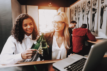 Girls. Drink Beer. Bottles. Alcoholic Beverages.