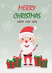Merry Christmas and happy new year greeting card,banner with cute Santa  and gifts. Cartoon character vector.