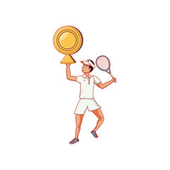 man tennis playing with trophy cup