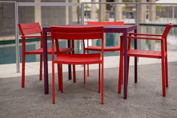 Fototapeta na wymiar Red chairs at the Dorothy Chandler Pavilion