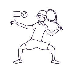 man tennis playing with racket and cap sport