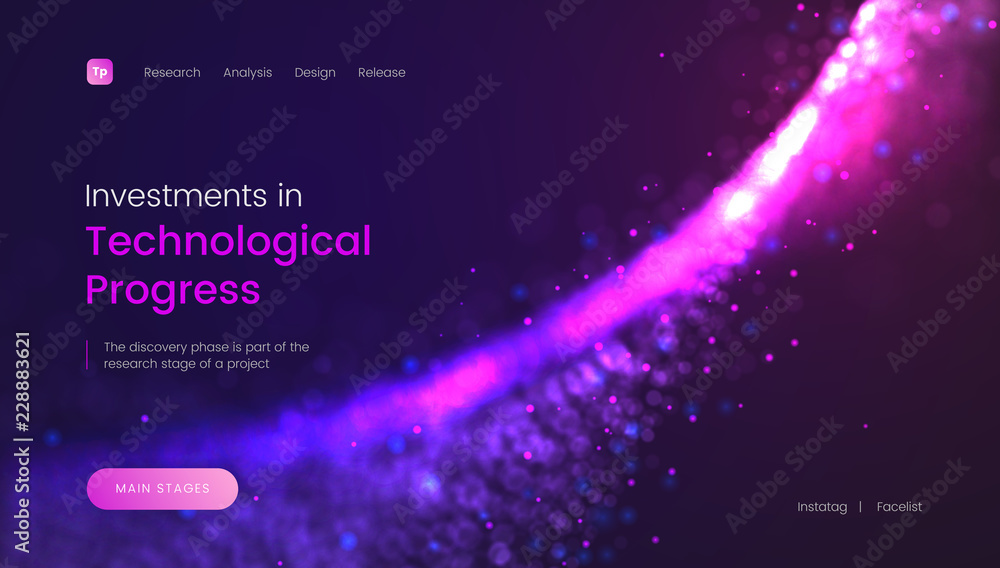 Wall mural abstract landing page template with a shiny purple particles background - investments in technologic