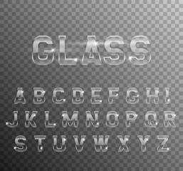 Vector glass alphabet on the transparent background.