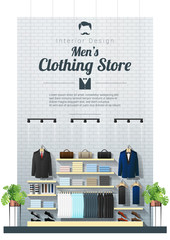 Interior background of modern men clothing store , vector , illustration