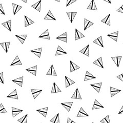 Triangles. Black and white seamless pattern. Geometric, abstract background for covers, textile. Doodle shapes.