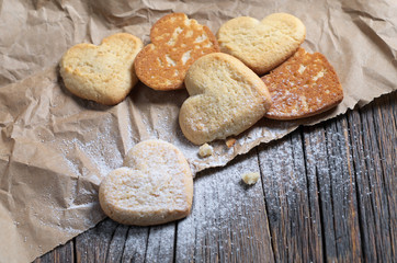 Heart-shaped shortbreads on paper