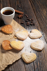 Heart-shaped shortbreads and coffee