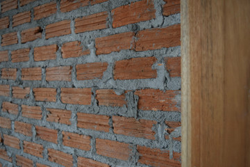 bricklayer wall and wood on Background 
