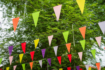 Colorful bunting in outdoor summer festival