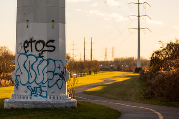Electrical pole with graffitis