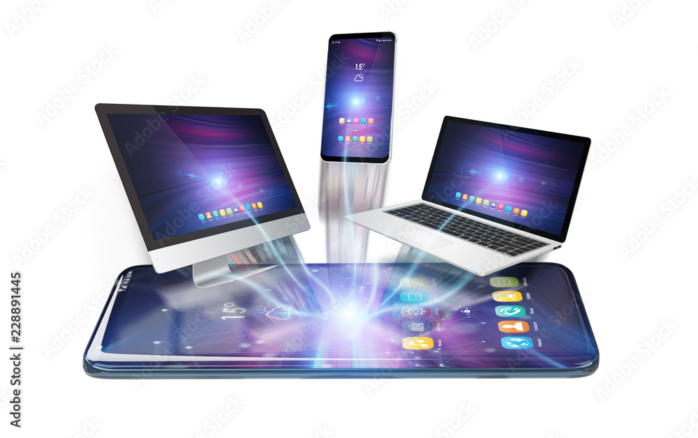 Aufkleber modern devices connected to each other 3d rendering