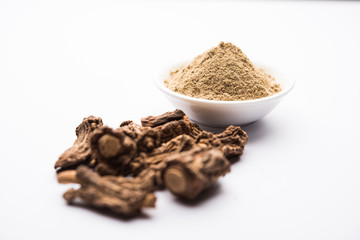 Hemidesmus indicus also known as Ananthamoola or Naruneendi or Nannari in dried steam and powder form. It's a useful Ayurvedic medicine from India
