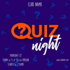 Quiz night announcement poster design web banner background vector illustration. Pub quiz held in a pub or bar, night club. Modern pub team game. Questions game retro banner