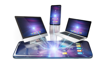 Modern devices connected to each other 3D rendering
