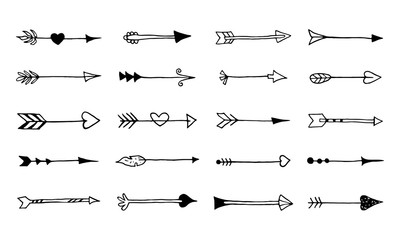 Set of hand drawn vintage arrows.