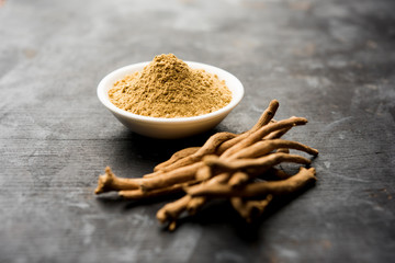 Hemidesmus indicus also known as Ananthamoola or Naruneendi or Nannari in dried steam and powder form. It's a useful Ayurvedic medicine from India