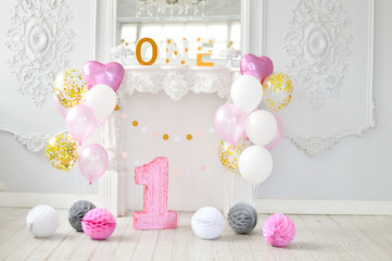 One year birthday decorations. Decorations for holiday party. 