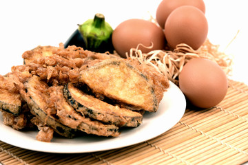 eggplant menu with Crispy Omelet or Fried Solanum melongena with Egg.