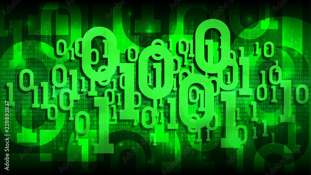 Poster matrix green background with binary code, shadow digital code in abstract futuristic cyberspace, clo