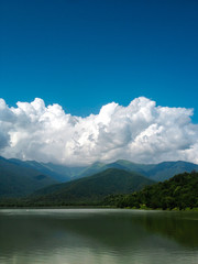 lake Kvareli, Georgia. lake with mirror water. Mountain lake
