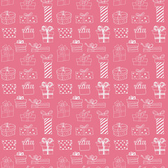 Seamless pattern with hand drawn gift boxes.