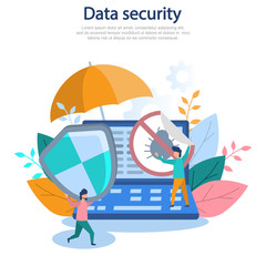 Concept illustration of cybersecurity, data protection, computer technology, online, web, hacker, protection. Color flat vector design