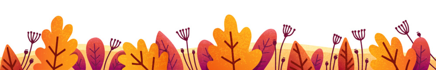 Orange, red and purple autumn leaves vector fall border for banners and posters