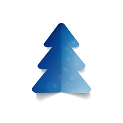 blue paper Christmas tree on the white background