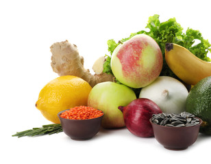 Natural products as home remedies for asthma on white background