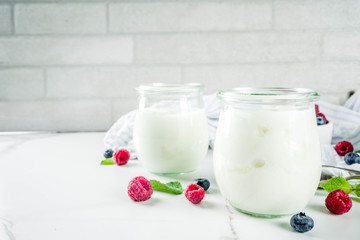 Two portion of yogurt with berries